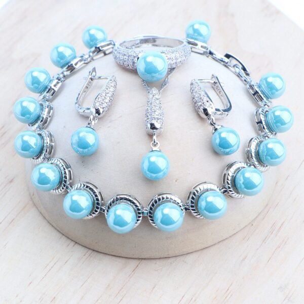 925 Silver Jewelry Sets Bridal Black Pearls Natural White CZ Ring Bracelets Earrings Pendants Necklace Set Women Wedding Jewelry