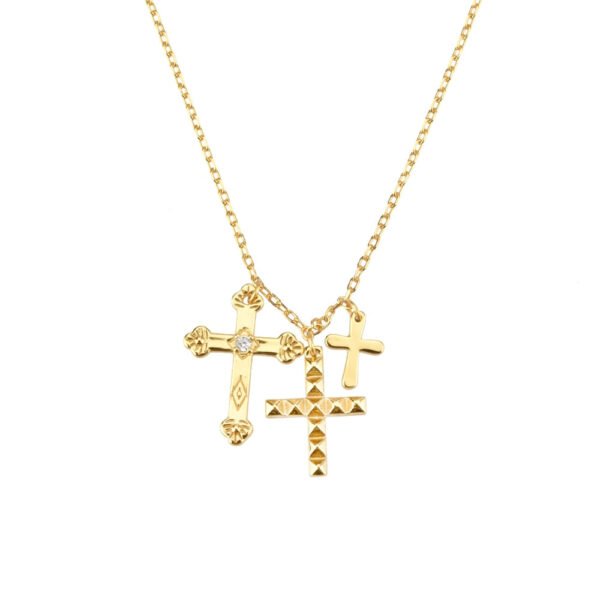 ANDYWEN Winter 925 Sterling Silver Gold Three Cross Pendant Charm Long Chain Necklace 2021 Fashion Fine Jewelry 2021 Gift