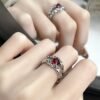 Irregular Gemstone Ring Aesthetic Girl Hollow Red Stone Ring Women's Liquid Hollow Ring Vintage Jewelry Accessories