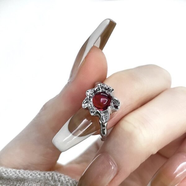 Irregular Gemstone Ring Aesthetic Girl Hollow Red Stone Ring Women's Liquid Hollow Ring Vintage Jewelry Accessories