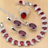 Natural-925-Silver-Jewelry-Red-Birthstone-Charm-Jewelry-Sets-Women-Earrings-Pendant-Necklace-Ring-Bracelets-T055 Natural 925 Silver Jewelry Red Birthstone Charm Jewelry Sets Women Earrings/Pendant/Necklace/Ring/Bracelets T055
