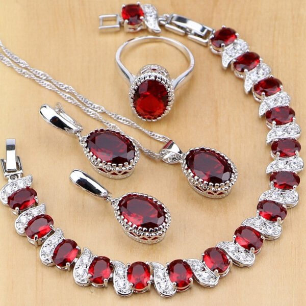 Natural-925-Silver-Jewelry-Red-Birthstone-Charm-Jewelry-Sets-Women-Earrings-Pendant-Necklace-Ring-Bracelets-T055 Natural 925 Silver Jewelry Red Birthstone Charm Jewelry Sets Women Earrings/Pendant/Necklace/Ring/Bracelets T055