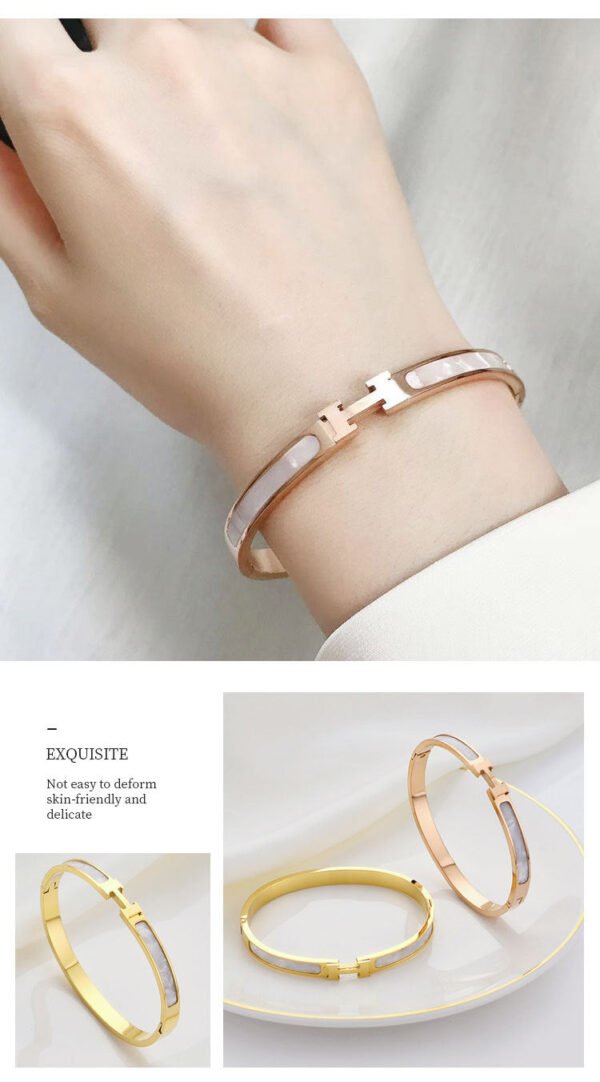 2023 New titanium Steel Inlaid real shell rose Gold H bracelet
