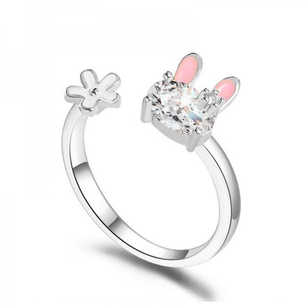 Sweet Flower Opening Adjustable Ring For Women Korean Trend Exquisite Jewelry Shiny Rhinestone Zircon Finger Ring Party Gift