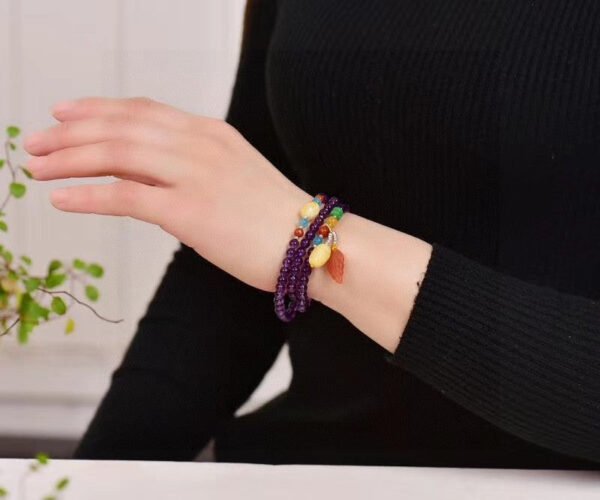Natural Amethyst Three Ring Bracelet, paired with natural honey wax, Tianhe Stone, South Red, all accessories are natural, Amethyst size is about 5mm, 1020799