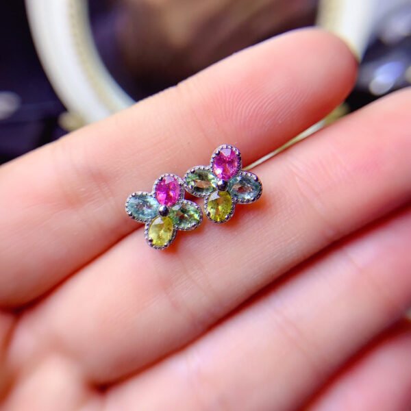 Pure natural tourmaline earrings, with a main stone size of 3 * 4mm! 925 Silver Precision Inlay 10211309