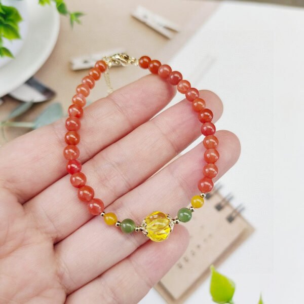 Natural South Red Honey Wax Single Loop Bracelet, 💕 Paired with natural wax pumpkin beads 1021359