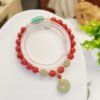 Natural South Red Single Loop Bracelet 💕， The size is about 7.3 mm, with natural Hotan Jade safety buckle, 1021758