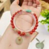 Natural South Red Single Loop Bracelet 💕， The size is about 7.3 mm, with natural Hotan Jade safety buckle, 1021758