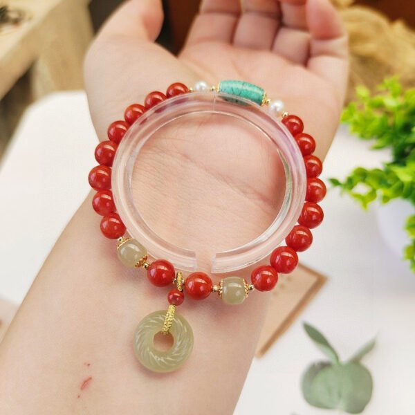 Natural South Red Single Loop Bracelet 💕， The size is about 7.3 mm, with natural Hotan Jade safety buckle, 1021758