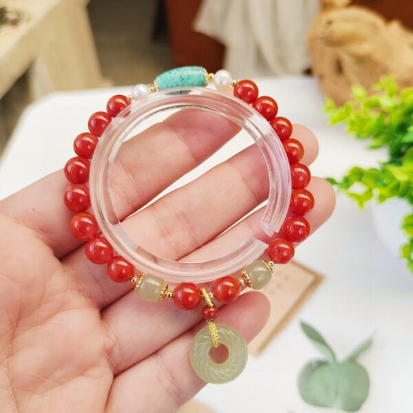 Natural South Red Single Loop Bracelet 💕， The size is about 7.3 mm, with natural Hotan Jade safety buckle, 1021758