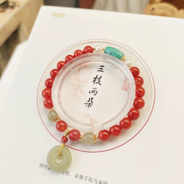 Natural South Red Single Loop Bracelet 💕， The size is about 7.3 mm, with natural Hotan Jade safety buckle, 1021758