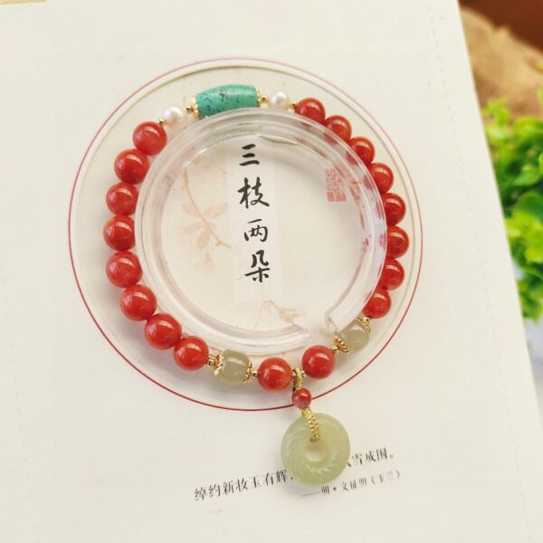 Natural South Red Single Loop Bracelet 💕， The size is about 7.3 mm, with natural Hotan Jade safety buckle, 1021758