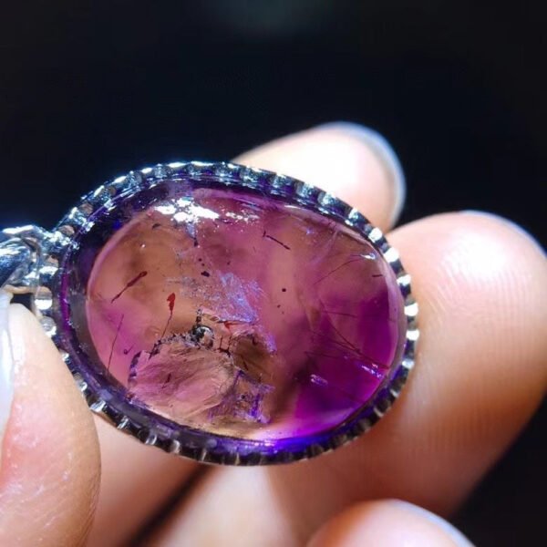 Pure Natural Purple Crystal Super Seven Water Gall Pendant for Men and Women's High Grade 925 Sterling Silver Inlaid Bare Stone Specification: 19.8/13.8mm1023298665