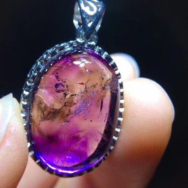 Pure Natural Purple Crystal Super Seven Water Gall Pendant for Men and Women's High Grade 925 Sterling Silver Inlaid Bare Stone Specification: 19.8/13.8mm1023298665