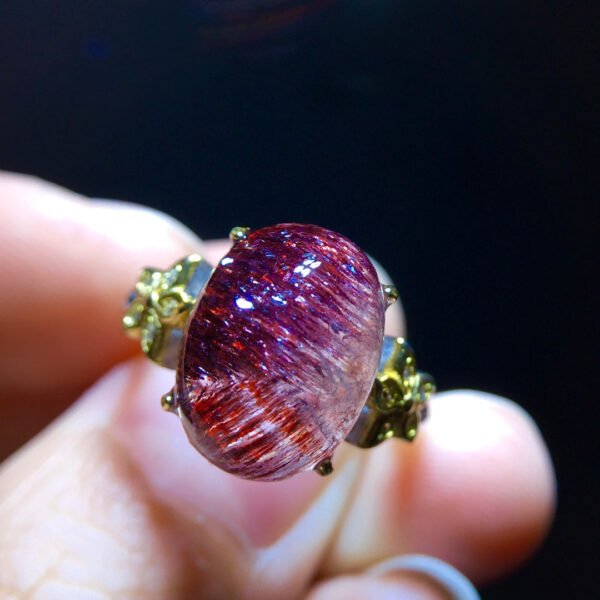 Pure natural purple hair crystal purple super seven ring for women, 925 sterling silver inlaid with a flap size of 13.4/9.7mm2410298262