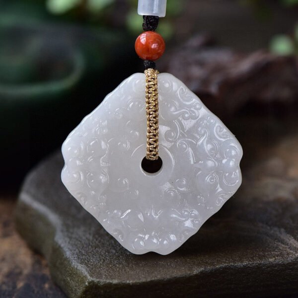 Natural pure hand carved Hotan Jade safety buckle pendant, pendant specification: 50.3 * 9.7mm24102693345