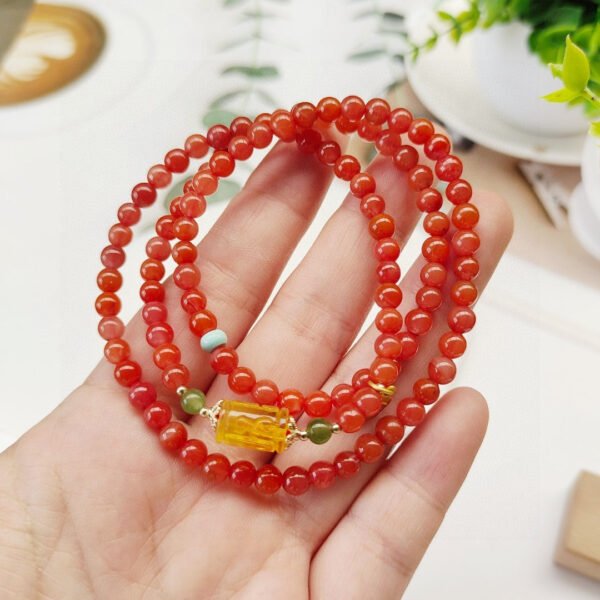 Natural South Red Three Ring Bracelet, 💕 South red with a diameter of approximately 5.3mm2410089346