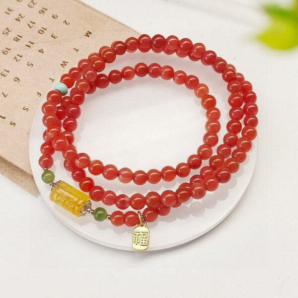 Natural South Red Three Ring Bracelet, 💕 South red with a diameter of approximately 5.3mm2410089346