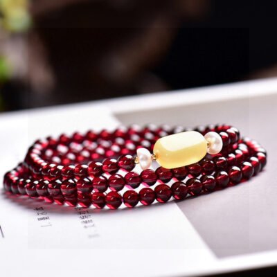 Exclusive design 👍 Natural Wine Red Garnet Three Ring Bracelet, with bead diameters of 4.8 to 4.9 millimeters2410135624