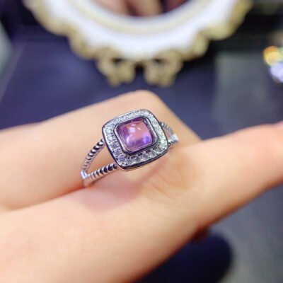 Natural Brazilian amethyst ring, with a main stone size of 5mm square,2610110316