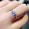 Natural Swiss Blue Topaz Stone Ring, with a main stone size of 5mm square,2610099352