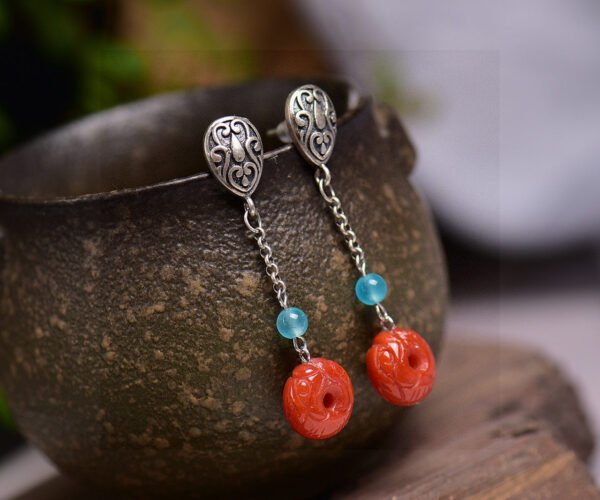 Original Light South Red Pixiu Earline/Earrings, South Red with a diameter of approximately 10.7mm2710085346