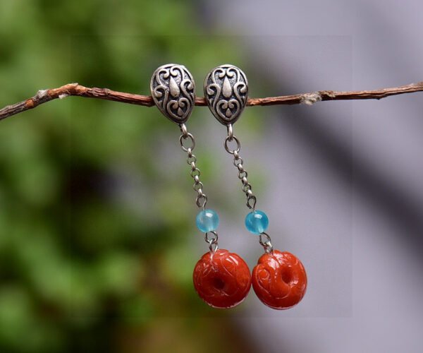 Original Light South Red Pixiu Earline/Earrings, South Red with a diameter of approximately 10.7mm2710085346