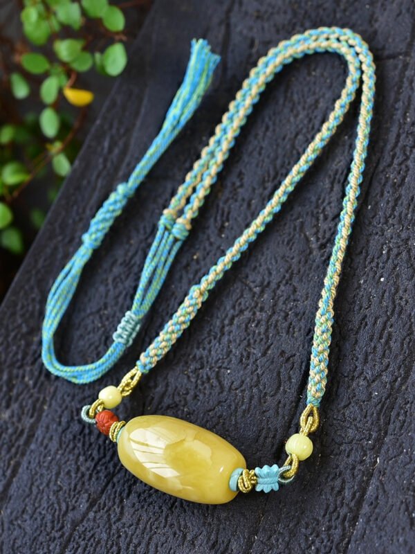 Natural Russian honey wax barrel bead clavicle chain, size approximately 35.3x19.4mm, naked weight approximately 9.05g2710690134