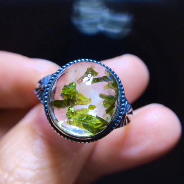 Natural green tourmaline fully wrapped tourmaline ring, bare stone 13.4/12mm0211238155