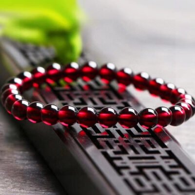 Natural Wine Red Garnet Single Loop Bracelet, 💖 The diameter of the bead is about 6.5mm0311109188