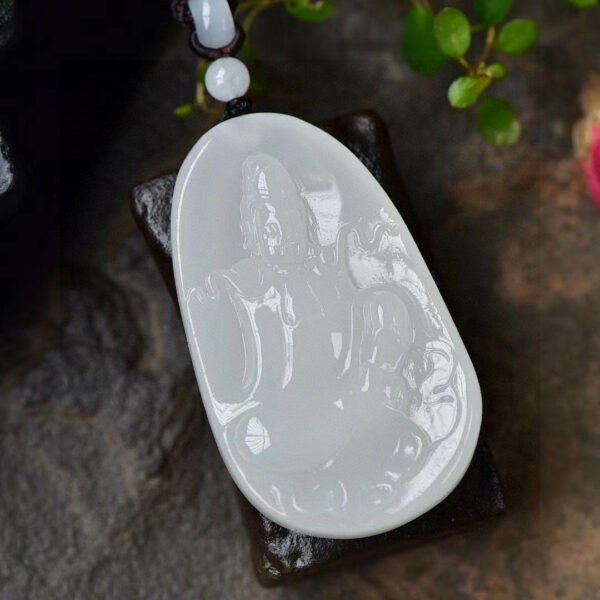 Natural Xinjiang Hotan Sheep Fat Jade Guanyin Pendant! Pendant size: 62.9/37.6/10.8mm,0311599149