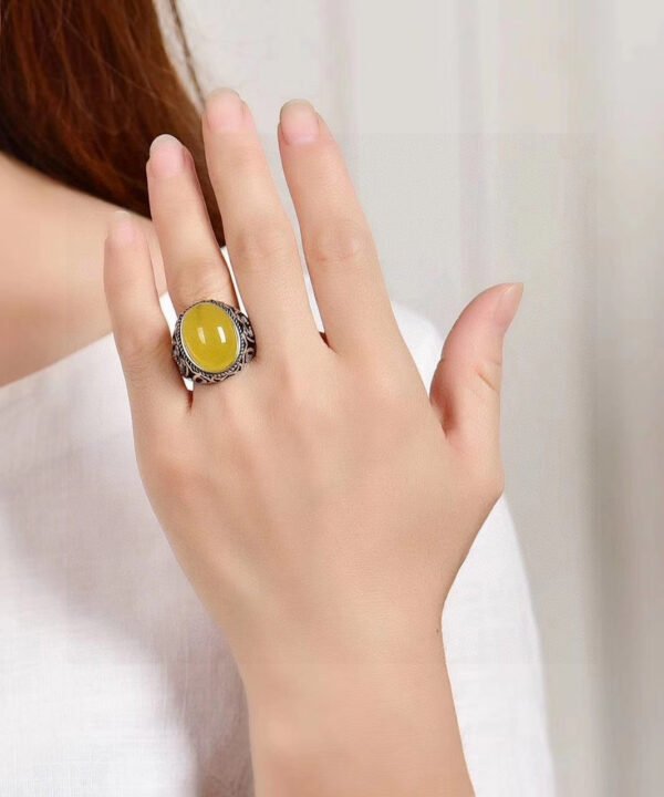 Natural Honey Wax Men's Ring, Nude Stone Size Approximately: 19.9 * 15.3mm0311159188