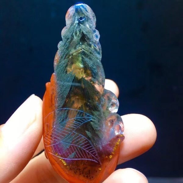 wsxc1699112292397_1 Natural Black Aurora Thorn Rose Feather πͺΆ Shaped small tree π² Thousand layered pyramid forest purple titanium nine tailed fox fox fairy pendant for men and women, size 60.4/26.7mm0411548166