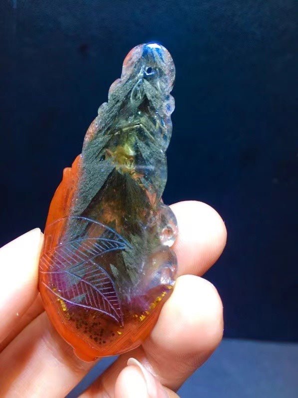 wsxc1699112292397_8 Natural Black Aurora Thorn Rose Feather πͺΆ Shaped small tree π² Thousand layered pyramid forest purple titanium nine tailed fox fox fairy pendant for men and women, size 60.4/26.7mm0411548166