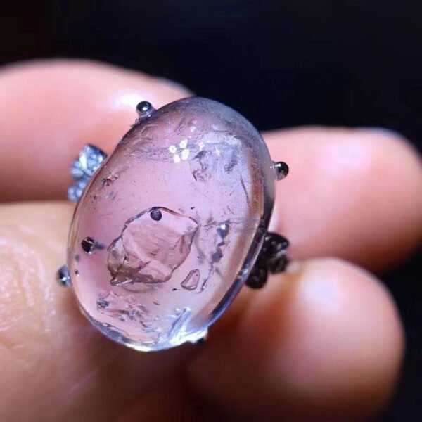 Rare Natural Water Gall Black Quicksand Ring, Living Bare Stone: 16.8/12mm0611188364