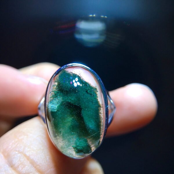 Natural Green Ghost Pyramid Ring, Size 19.6/12.2mm0711248122