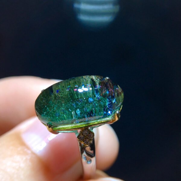 Natural Green Ghost Treasure Pot Mica Starlight Ring, with a live size of 15/7.8mm0711218155