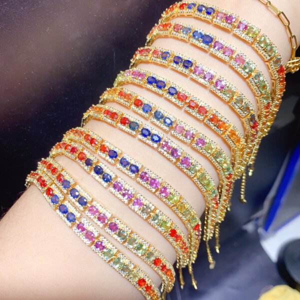 Natural Sri Lanka Burnless Colorful Sapphire Bracelet, Main Stone Size 3 * 4mm1110850136