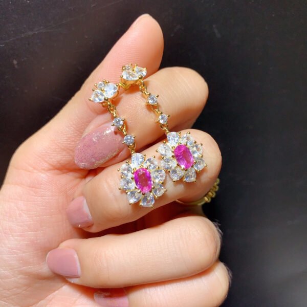 Pure Natural Burnless Papalacha Pink Blue Treasure Earrings, Size 4 * 6mm1110599846