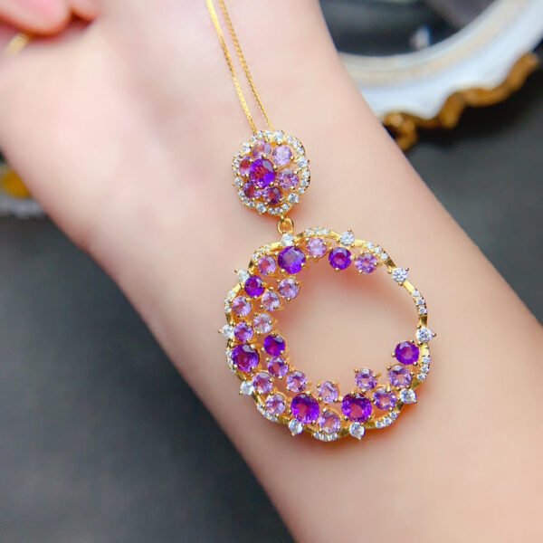 Natural Brazilian Amethyst Pendant, Main Stone Circle 3+Circle 4mm1110199562