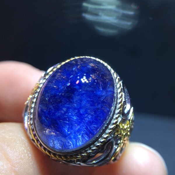 Natural blue hair crystal blue line stone ring, adjustable size 17/12.5mm11101198