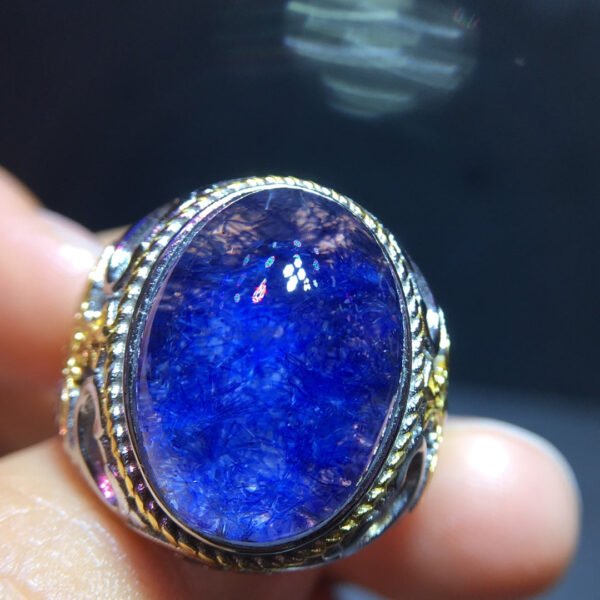Natural blue hair crystal blue line stone ring, adjustable size 17/12.5mm11101198