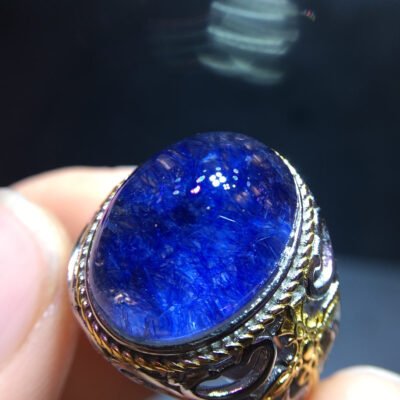 Natural blue hair crystal blue line stone ring, adjustable size 17/12.5mm11101198