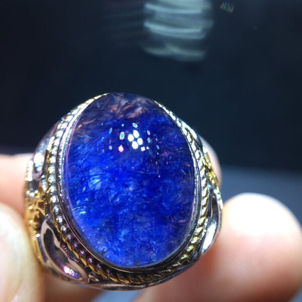 Natural blue hair crystal blue line stone ring, adjustable size 17/12.5mm11101198