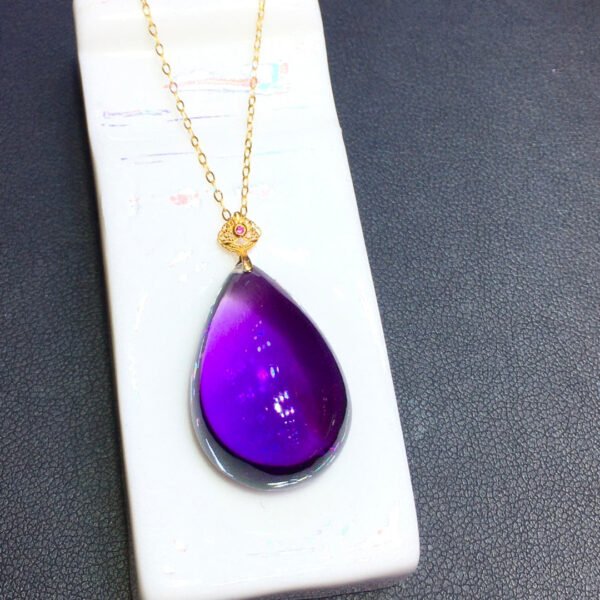 Natural Uruguayan amethyst water drop 18k gold pendant, size: 25.5/17mm1111398466