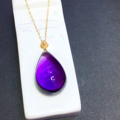 Natural Uruguayan amethyst water drop 18k gold pendant, size: 25.5/17mm1111398466