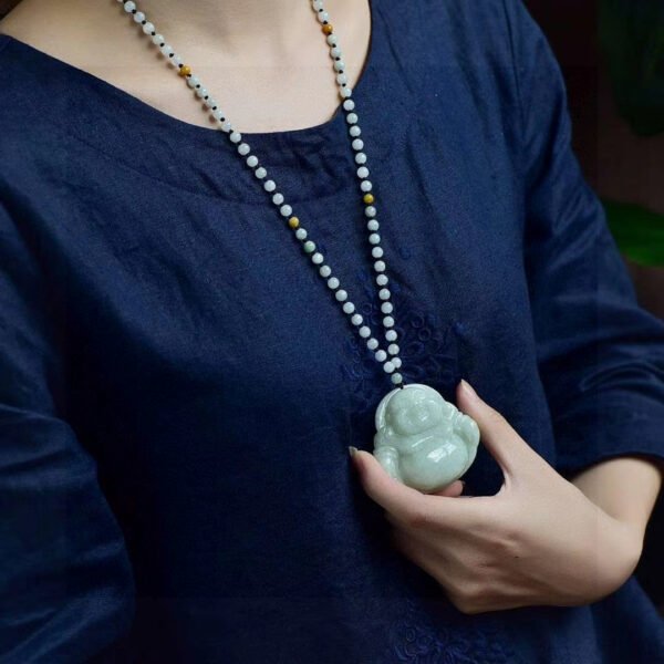 Natural A-grade Jade Maitreya Buddha Pendant, Size: 56.1/51.3/13.8mm1112159664