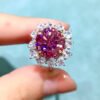 Classic Pink Mosang Diamond Ring, Main Stone 5 Carat, Round 11mm1113575177