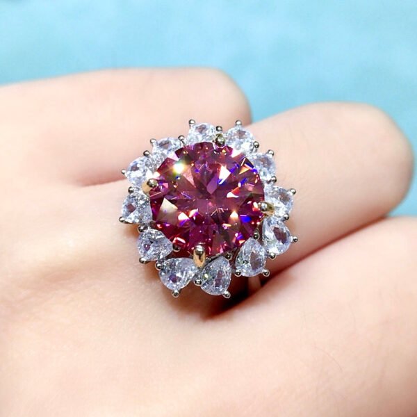 Classic Pink Mosang Diamond Ring, Main Stone 5 Carat, Round 11mm1113575177